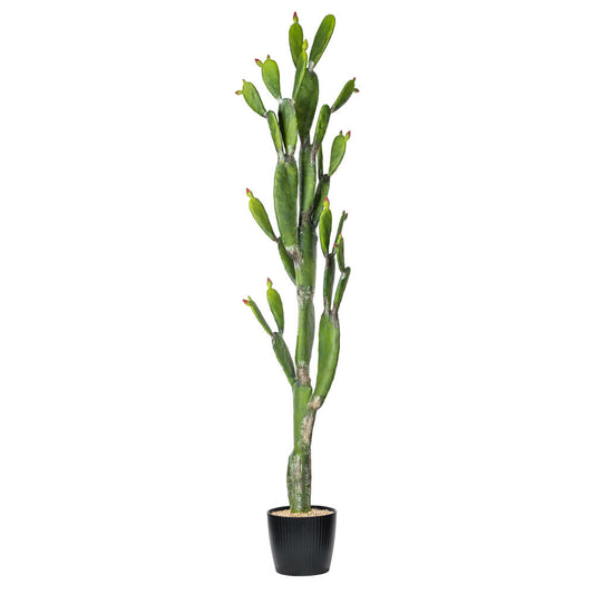 Vickerman 80" Artificial Green Cactus Black Plastic Planters Pot.
