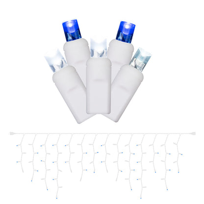 Vickerman 70 Blue-White Wide Angle LED Icicle Light on White Wire 9' Light Strand.