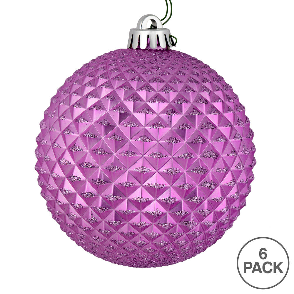 Vickerman 4" Orchid Durian Glitter Ball Ornament 6 per Bag