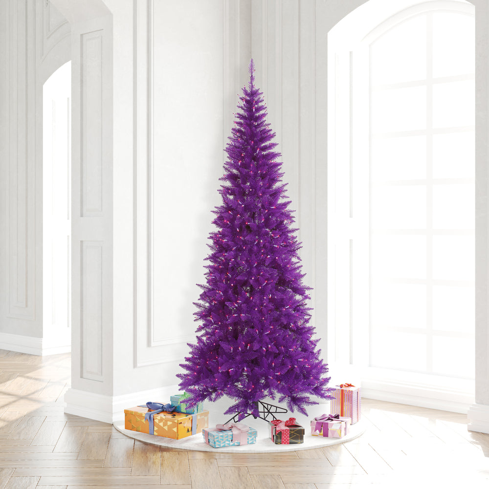 Vickerman 7.5' Purple Fir Slim Artificial Christmas Tree Purple  Dura-lit LED Lights