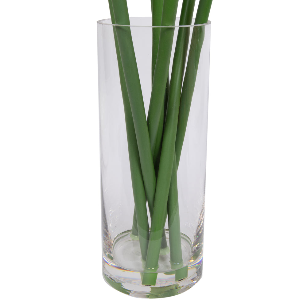 Vickerman Artificial 24" Purple Calla Lillies in Glass Vase.