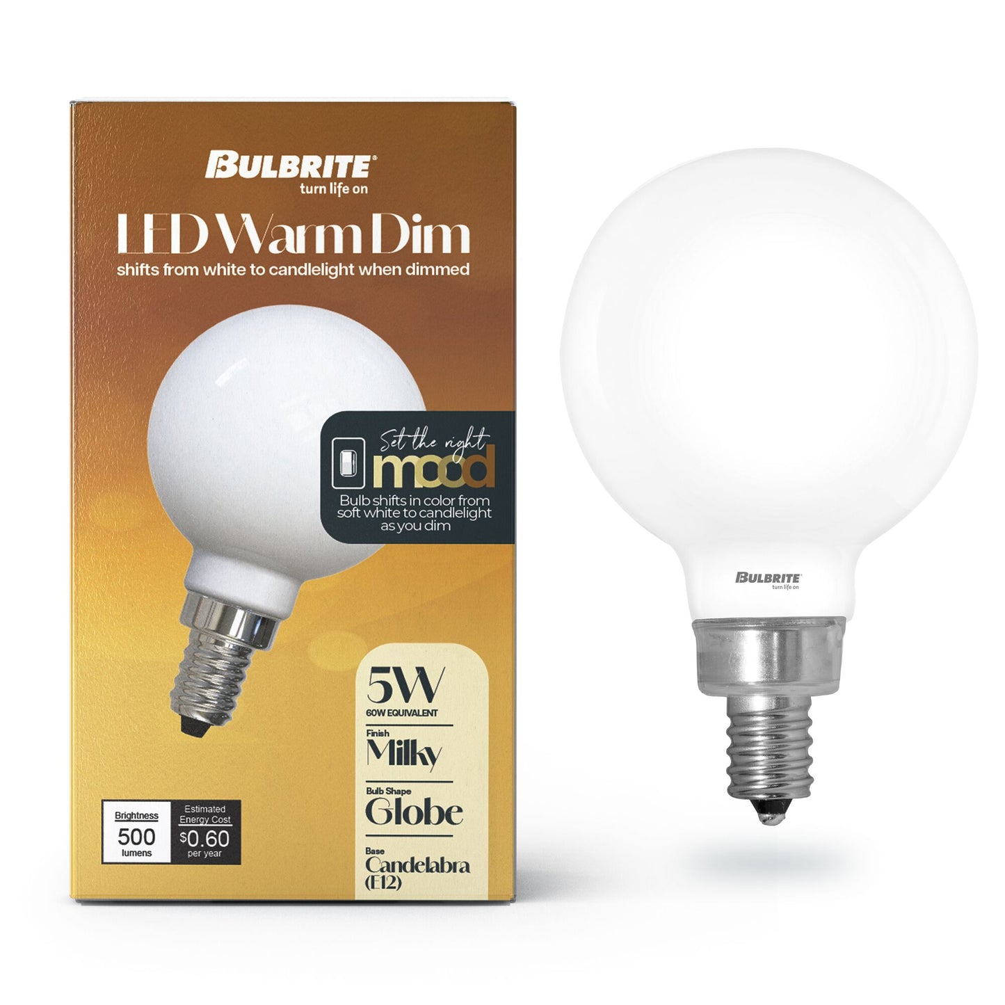 Bulbrite 776403 5W LED G16 3000K - 1800K FILAMENT MILKY WARM DIM E12