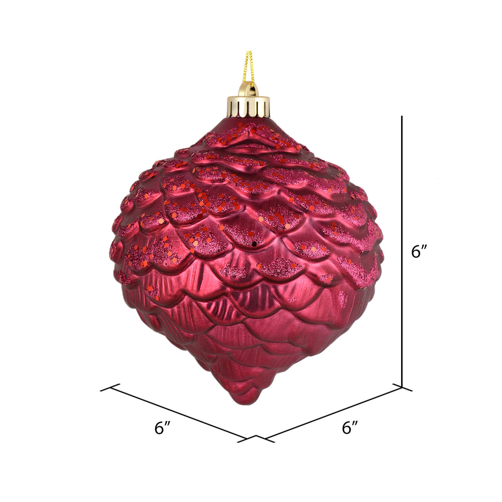 Vickerman 6" Berry Red Glitter Pinecone Christmas Ornament 6 per Bag