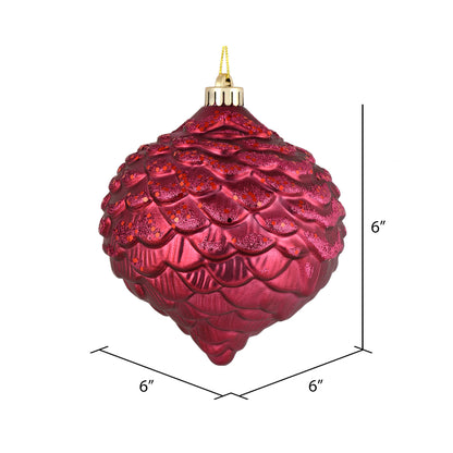Vickerman 6" Berry Red Glitter Pinecone Christmas Ornament 6 per Bag
