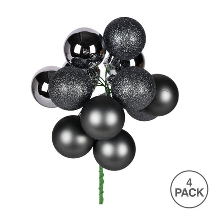 Vickerman 12" Pewter Ball Ornament Christmas Pick 4 per set