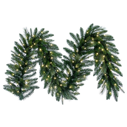 Vickerman 9' x 18" Berkley Mixed Pine Artificial Garland with 150 Dura-Lit® Warm White LED Mini Lights and 420 PE/PVC/Hardneedle Tips.