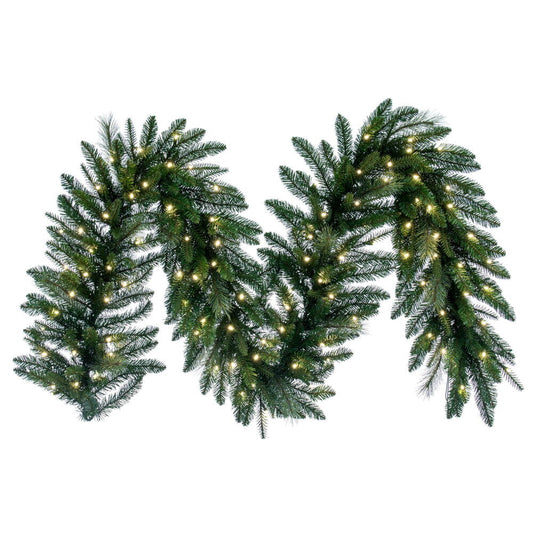 Vickerman 9' x 18" Berkley Mixed Pine Artificial Garland with 150 Dura-Lit® Warm White LED Mini Lights and 420 PE/PVC/Hardneedle Tips.