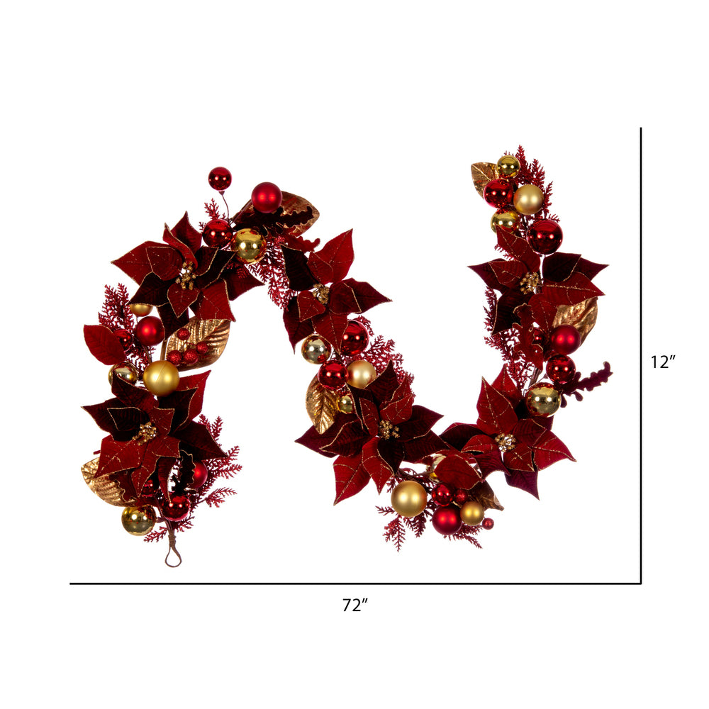 Vickerman 6' Artificial Red Poinsettia Deco Garland