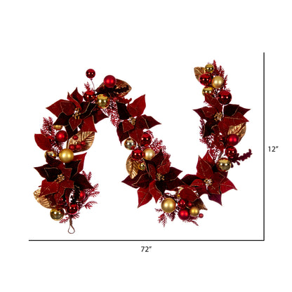 Vickerman 6' Artificial Red Poinsettia Deco Garland