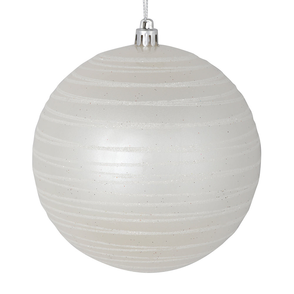 Vickerman 6" White Candy Finish Ball Ornament with Glitter Lines 3 per Bag