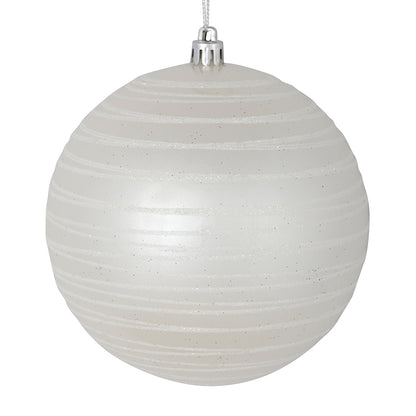 Vickerman 6" White Candy Finish Ball Ornament with Glitter Lines 3 per Bag