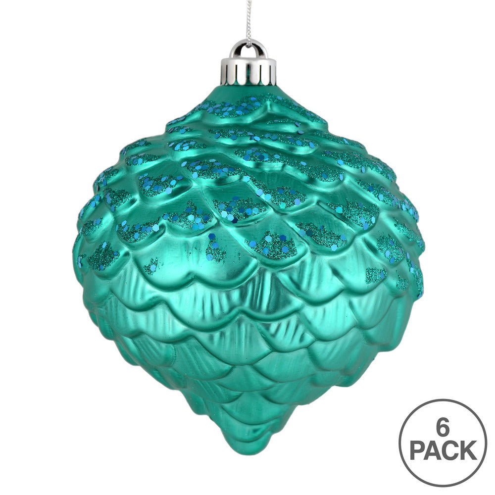 Vickerman 6" Teal Glitter Pinecone Christmas Ornament 6 per Bag