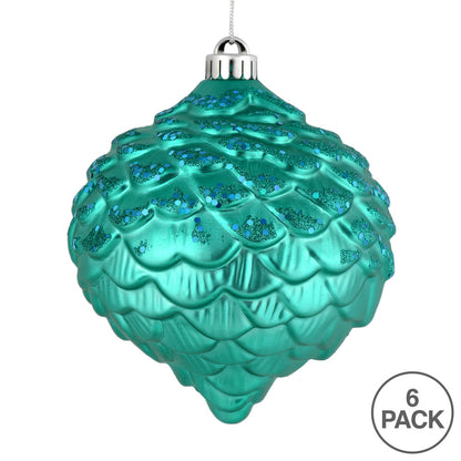 Vickerman 6" Teal Glitter Pinecone Christmas Ornament 6 per Bag