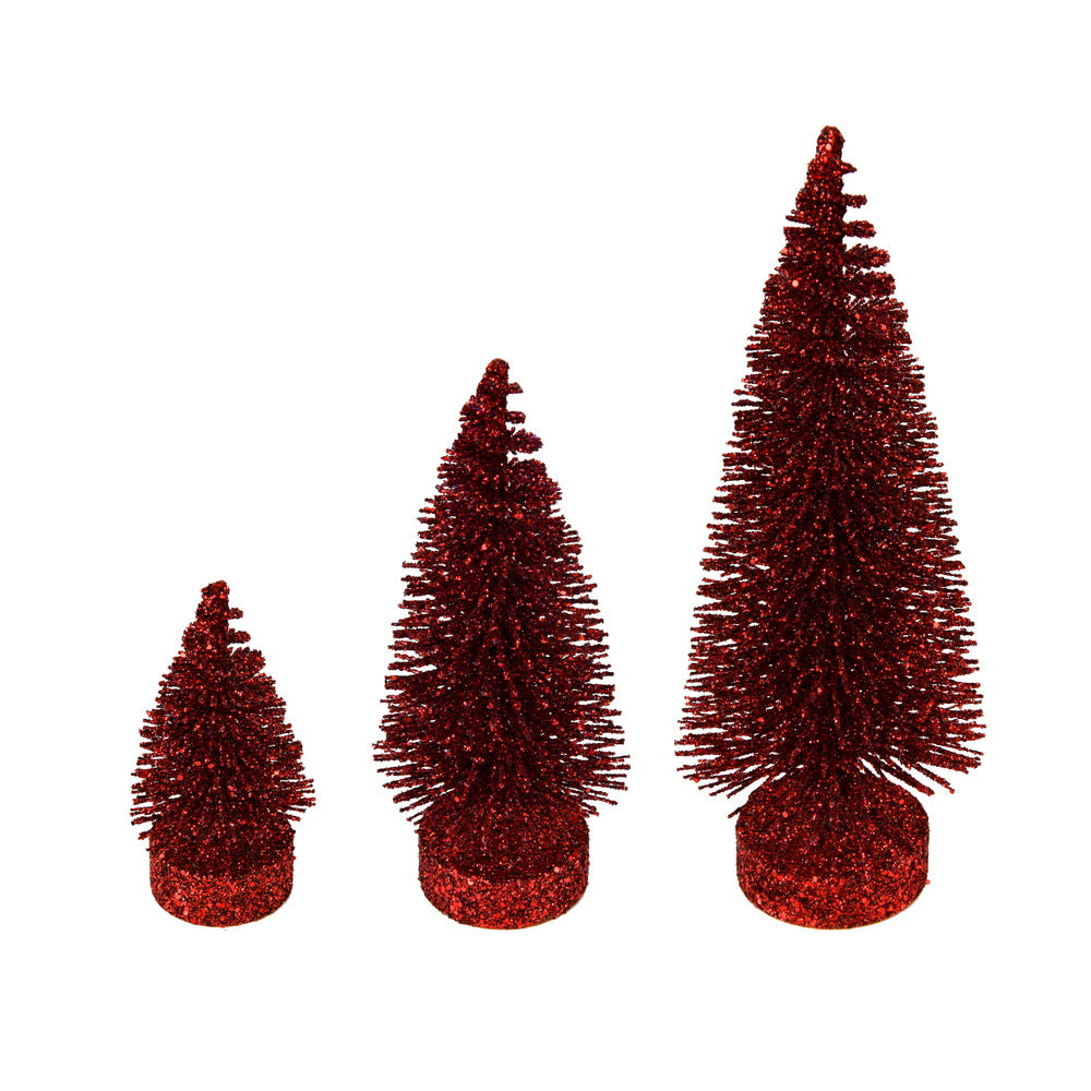 Vickerman 3"-5"-7" Burgundy Glitter Oval Pine Artificial Christmas Tree Set of 3