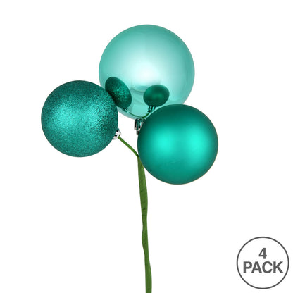 Vickerman 18" Teal Ball Ornament Christmas Pick 4 per set