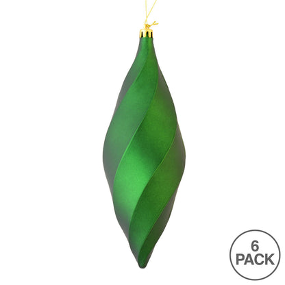 Vickerman 8" Emerald Matte Swirl Finial Ornament Pack of 6