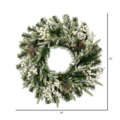 Vickerman 24" Frosted Berry Mixed Pine Cone Artificial Pre-Lit Wreath Battery Operated LED Lights