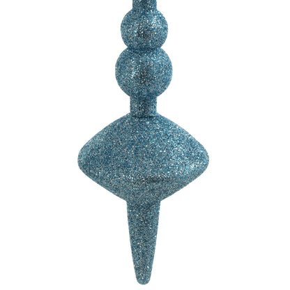 Vickerman 12" Periwinkle Glitter Cupola Finial. This long finial ornament adds depth and texture to any holiday decorating project. Made with shatterproof plastic. Includes 3 pieces per bag.