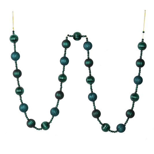 Vickerman 6' Midnight Green Stripe Ball Ornament Christmas Garland