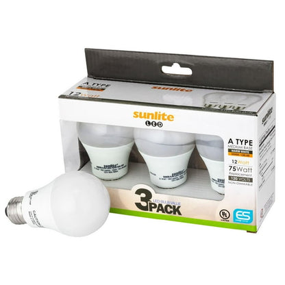 Sunlite 80836 A19/LED/12W/50K/3PK LED Household 12W (75W Equivalent) Light Bulbs, Medium (E26) Base, 5000K Cool White, 3 Pack