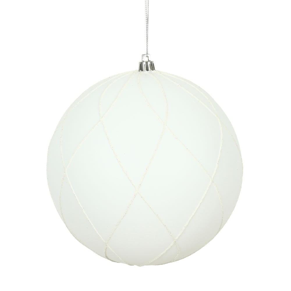 Vickerman 6" White Matte and Glitter Swirl Ball Ornament 3 per Box