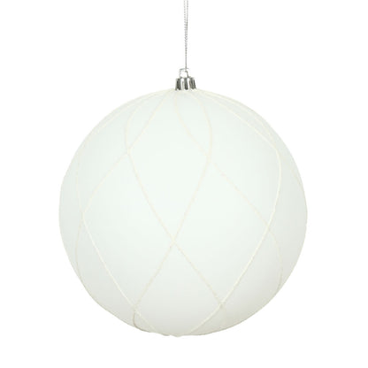 Vickerman 6" White Matte and Glitter Swirl Ball Ornament 3 per Box