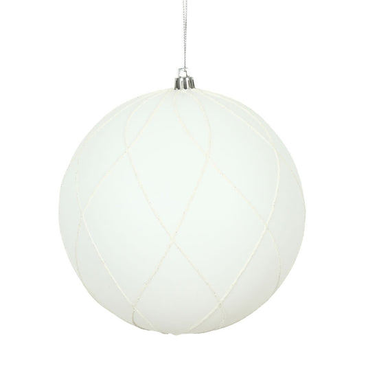 Vickerman 6" White Matte and Glitter Swirl Ball Ornament 3 per Box