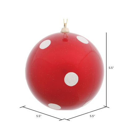 Vickerman 5.5" Red Candy Finish Ball Christmas Ornament with White Polka Dots
