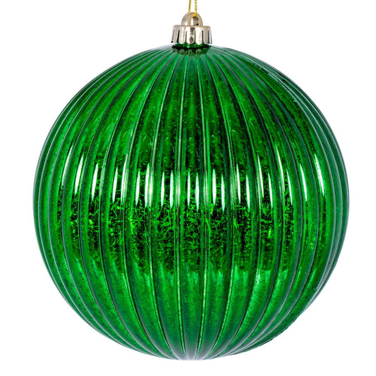 Vickerman 6" Green Shiny Lined Mercury Ball Ornament 4 per bag.