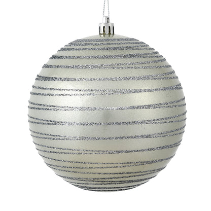 Vickerman 6" Limestone Candy Finish Ball Ornament with Glitter Lines 3 per Bag