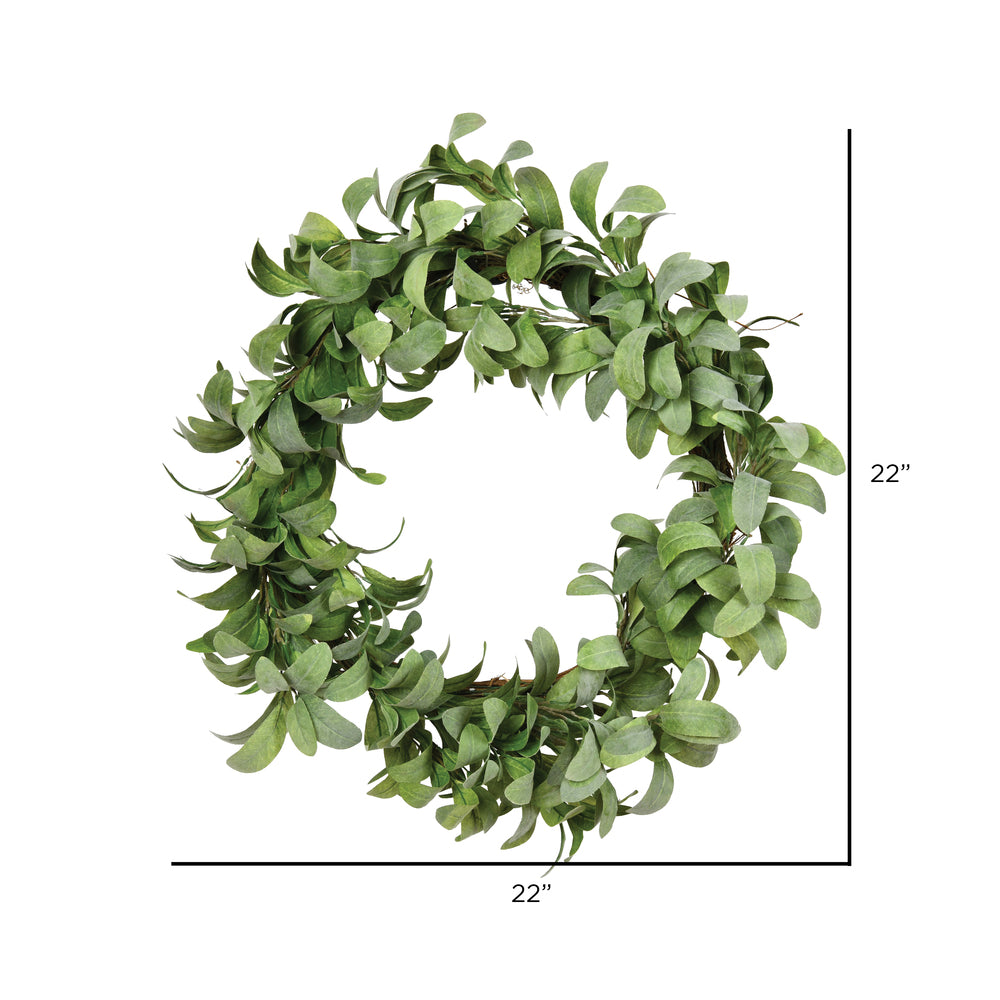 Vickerman 22" Artificial Lamb Ear Leaves Wreath.