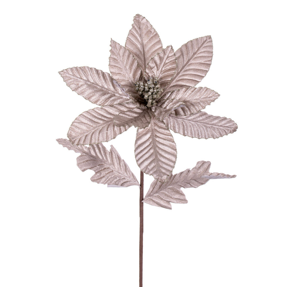 Vickerman 22" Pewter Velvet Glitter Trim Poinsettia 6 per bag.