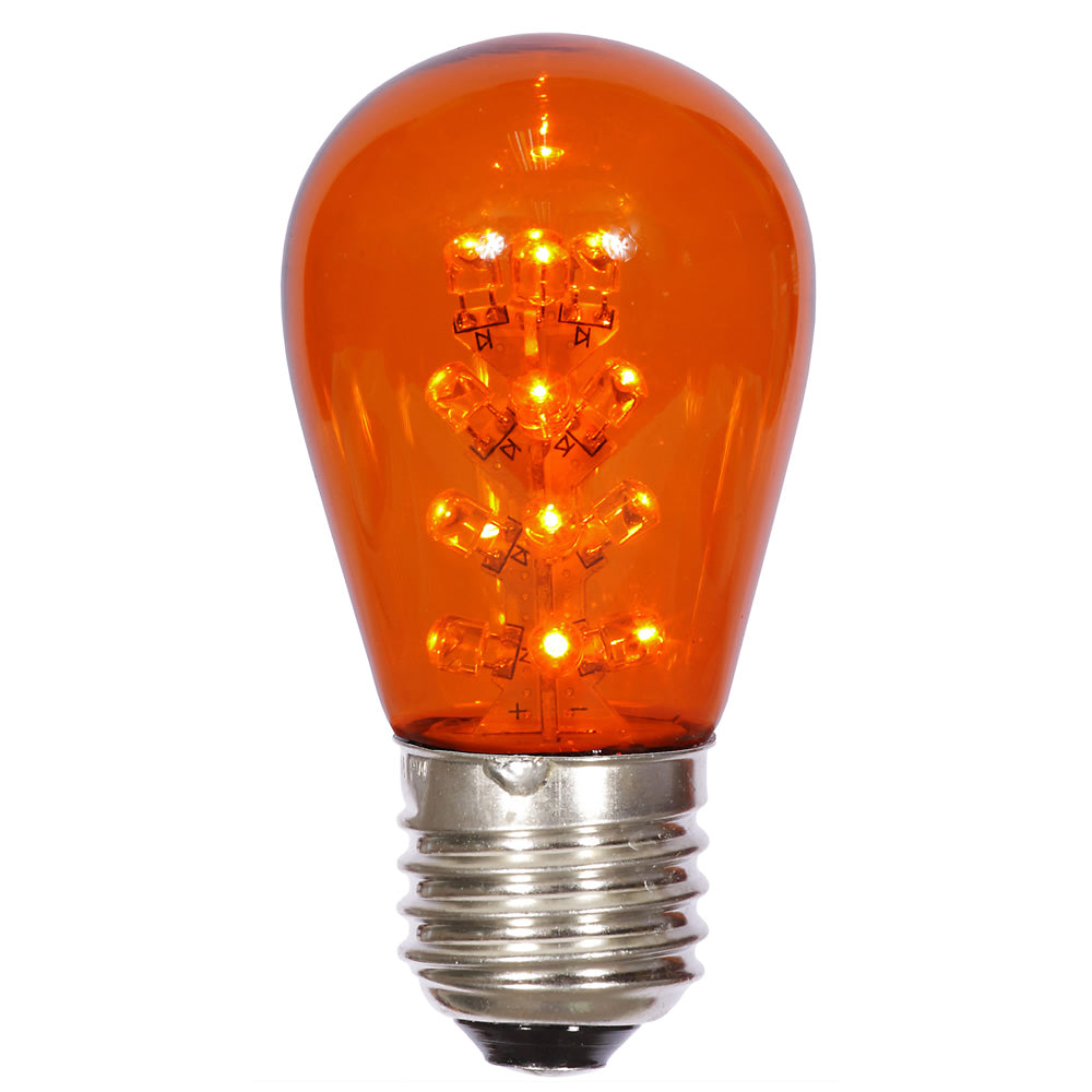 Vickerman S14 LED Amber Transparent Plastic Bulb E26 Medium Nickel Base, 5 per pack.