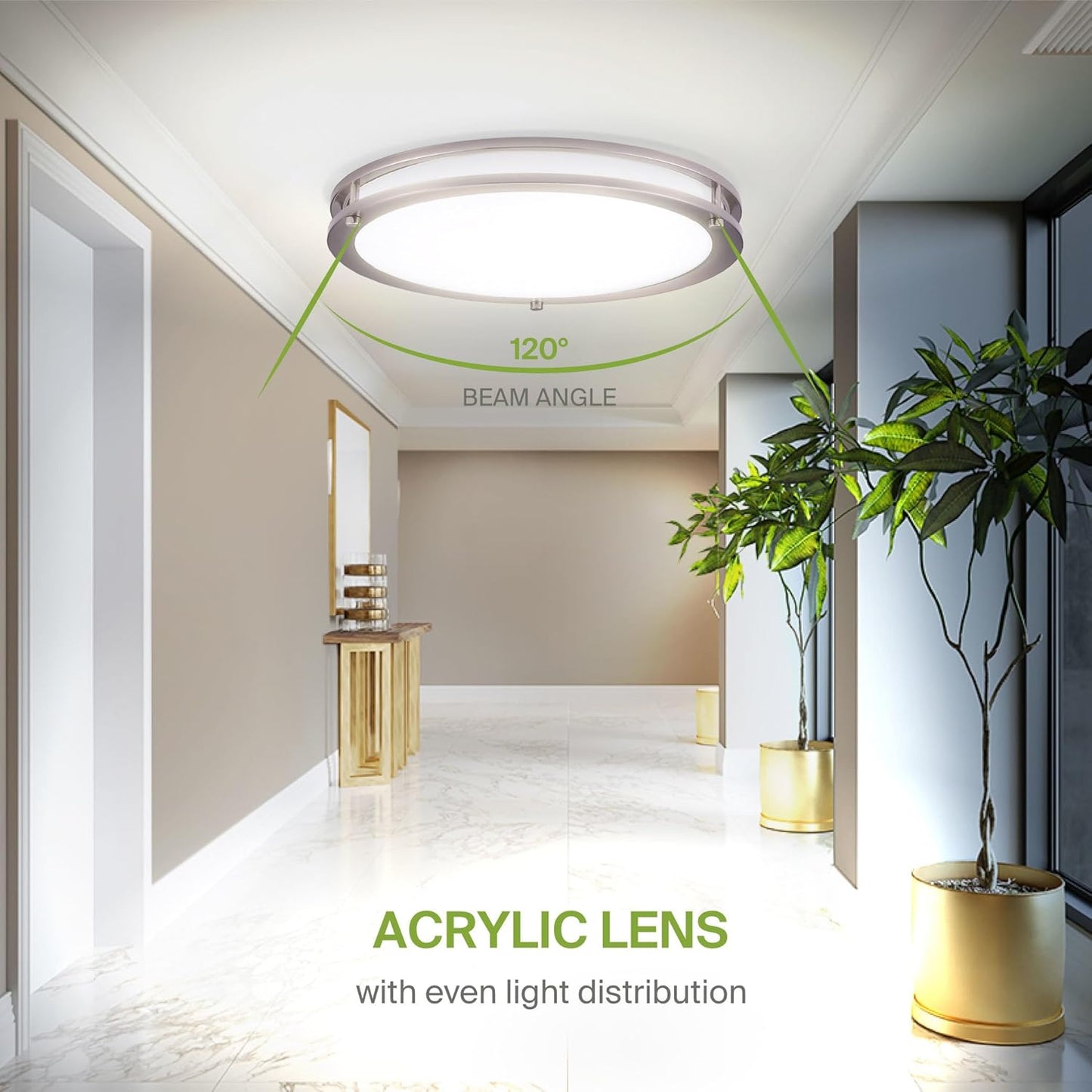 ASD Lighting LED Double Ring Flushmount 16inch 24W 120-277V Triac 3000/4000/5000K Nickel ETL