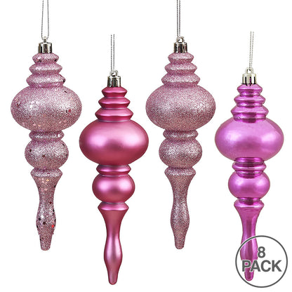 Vickerman 7" Mauve 4-Finish Finial Ornament 8 per Box