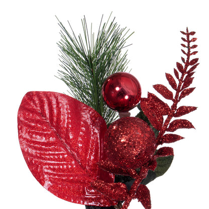 Vickerman 28" Merry Red Poinsettia Ball and Fern Decorated Wreath.