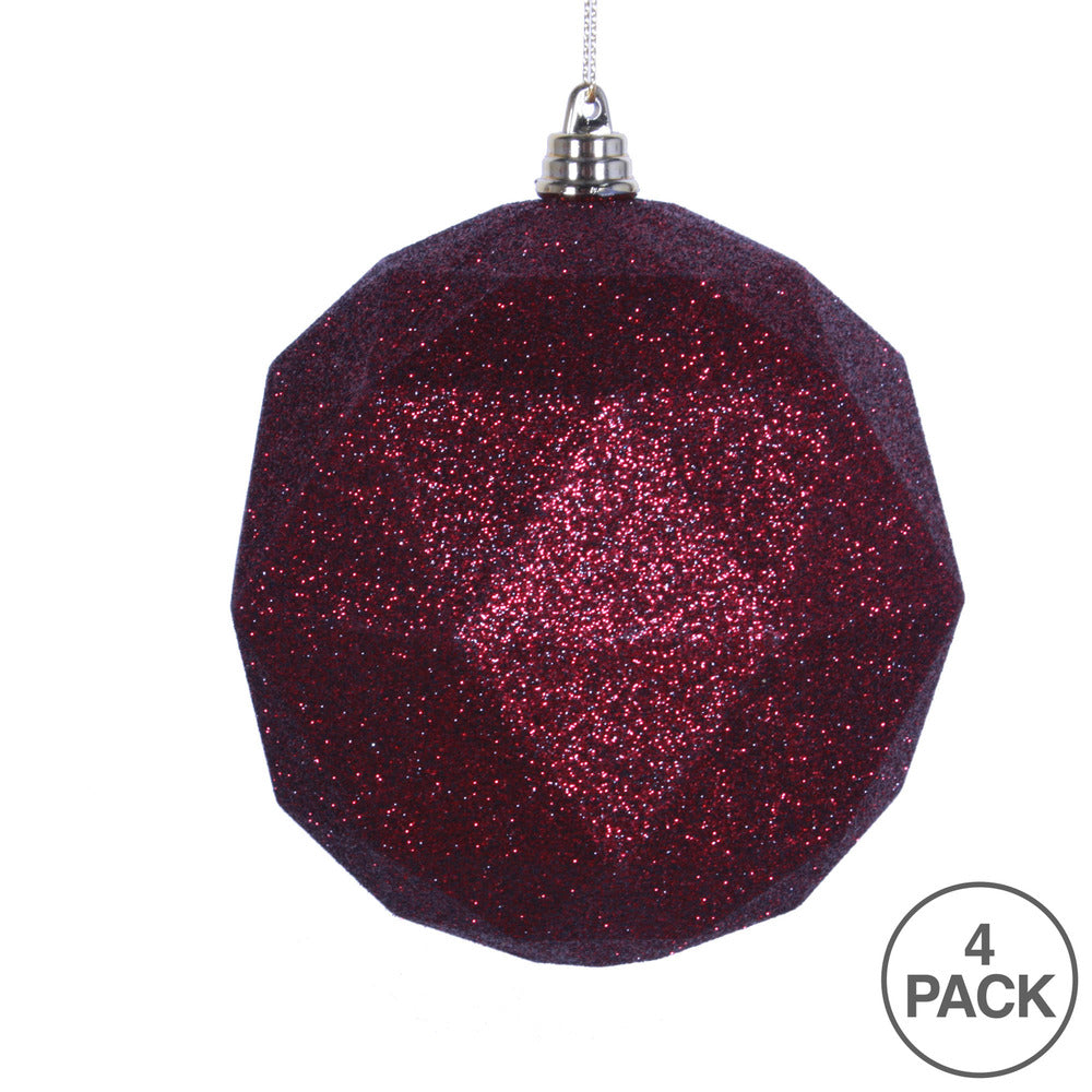 Vickerman 4.75" Burgundy Glitter Geometric Ball Ornament 4 per bag