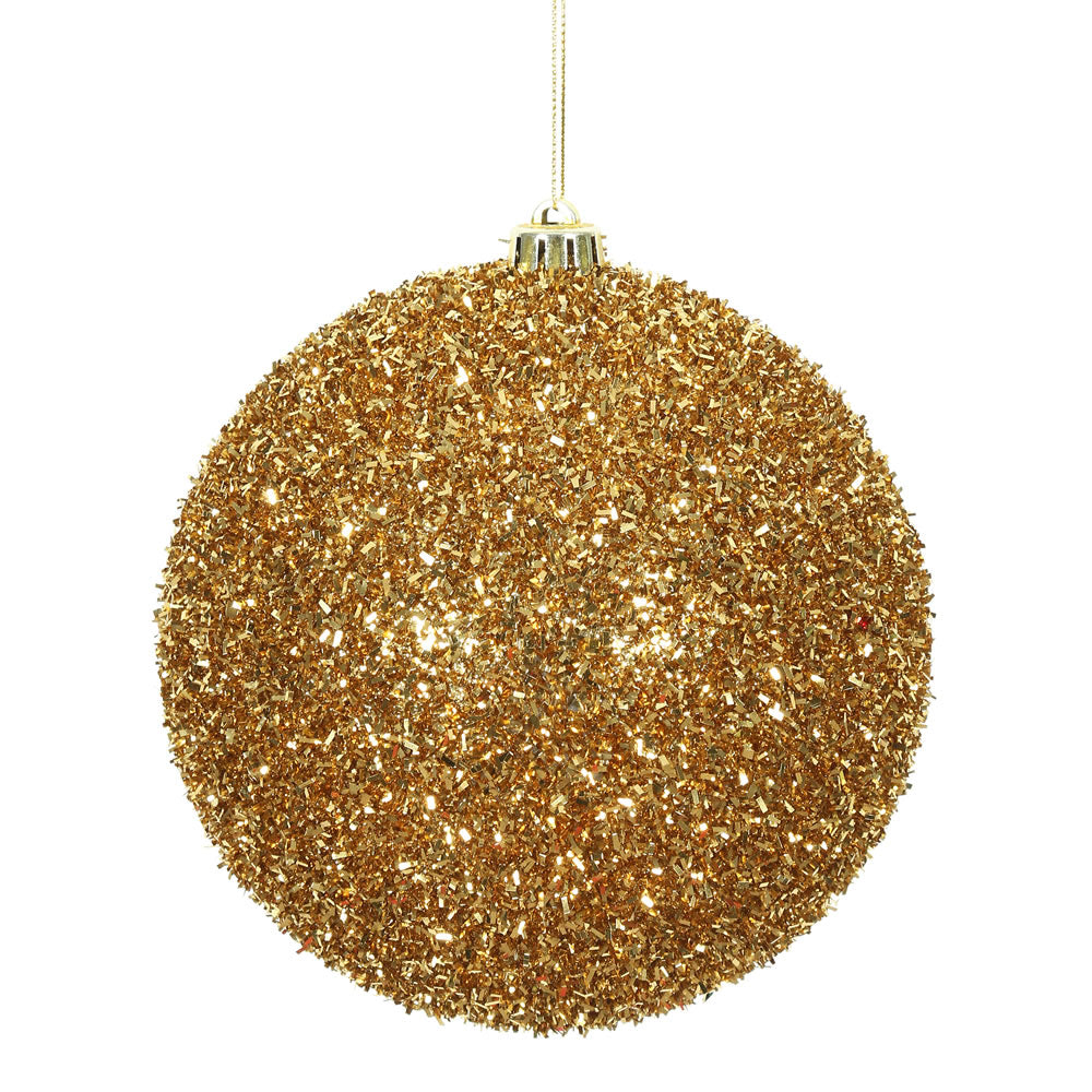 Vickerman 6" Antique Gold Tinsel Ball Ornament 2 per Bag