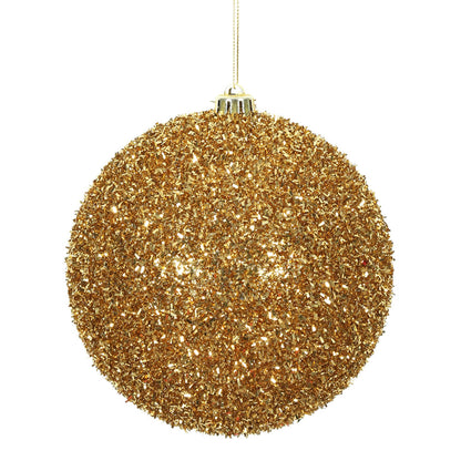 Vickerman 6" Antique Gold Tinsel Ball Ornament 2 per Bag