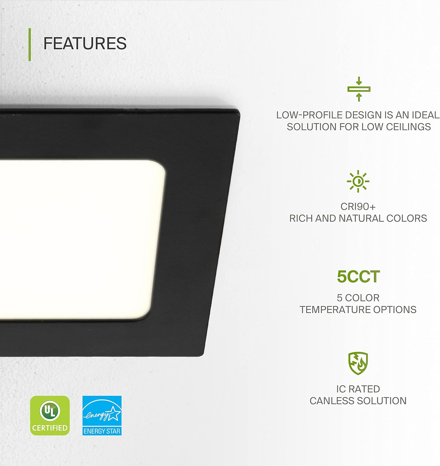 ASD Lighting LED Recessed Mini Panel Square 4inch 12W 120V Triac 2700/3000/3500/4000/5000K Black UL Energy Star 6 pack