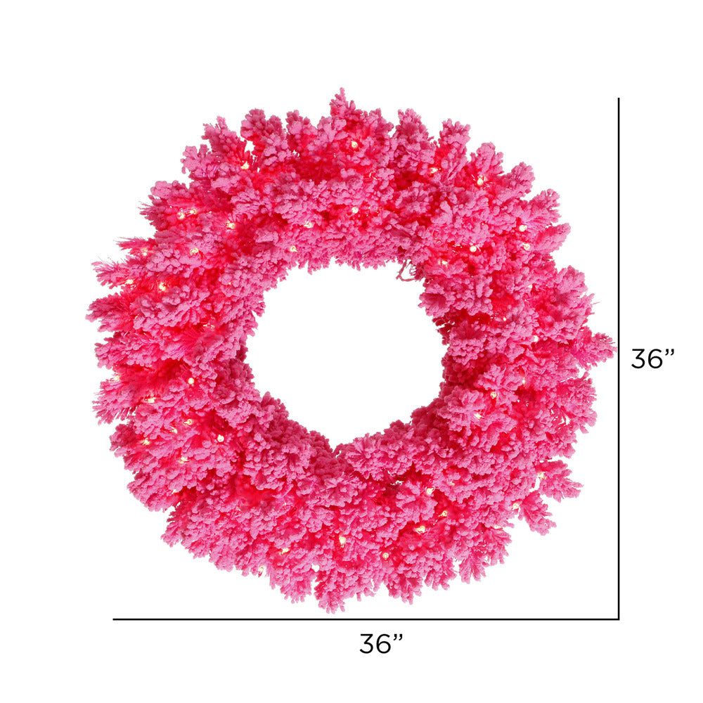 Vickerman 36" Flocked Pink Fir Artificial Christmas Wreath Pink Dura-Lit LED lights.