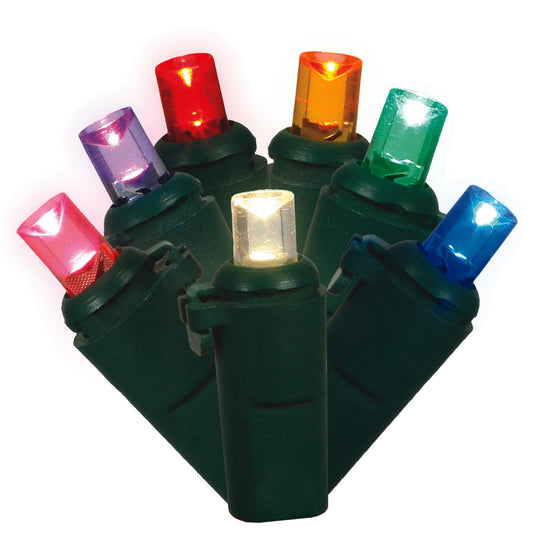 Vickerman 200 Multi-Colored Wide Angle LED Light on Green Wire 100' Light Strand.