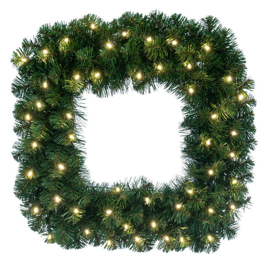 Vickerman 30" Oregon Fir Artificial Christmas Square Wreath Warm White LED Lights