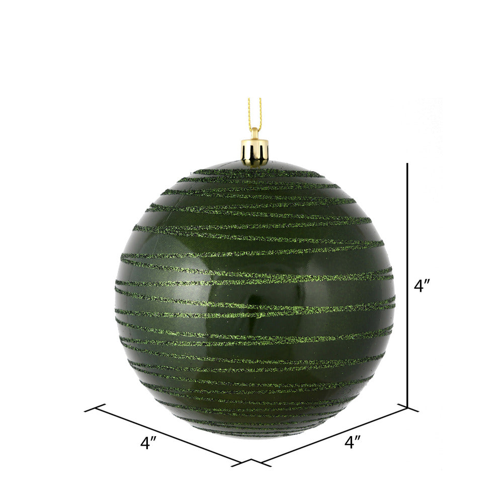 Vickerman 4" Moss Green Candy Finish Ball Ornament with Glitter Lines 4 per Bag