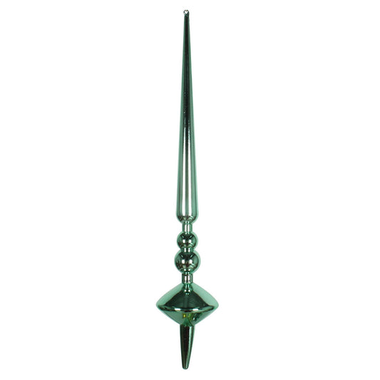 Vickerman 18" Seafoam Green Shiny Cupola Finial. This long finial ornament adds depth and texture to any holiday decorating project. Made with shatterproof plastic.