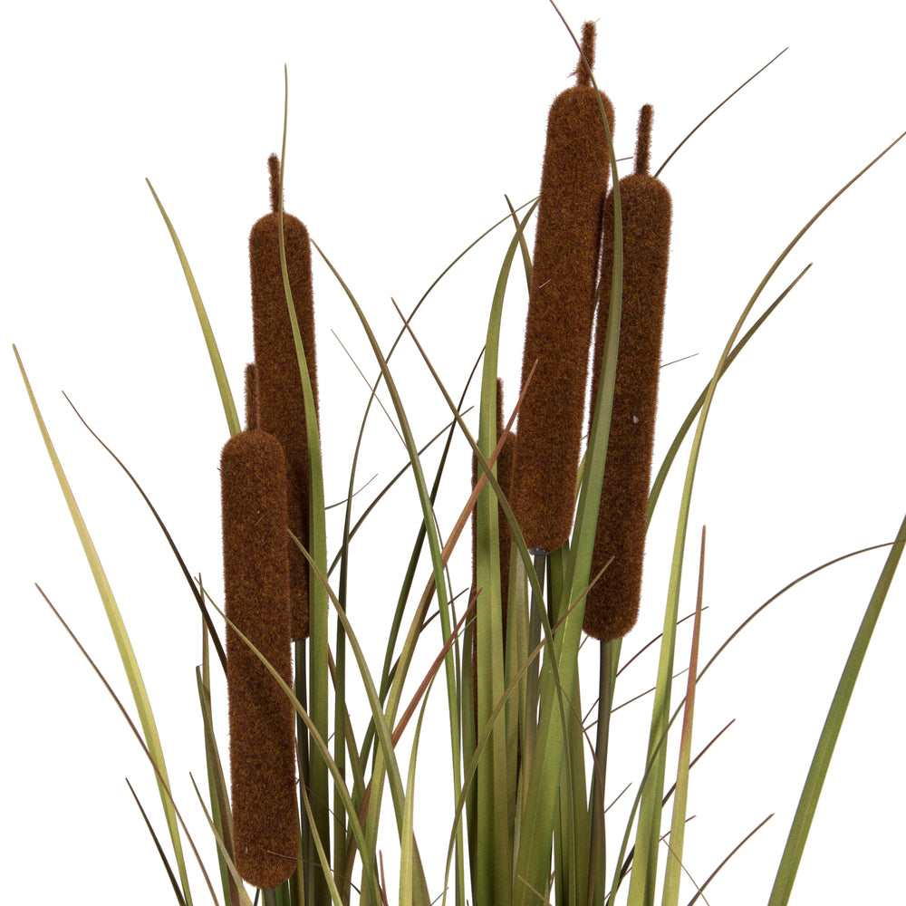 Vickerman 60" Artificial Potted Green Grass with Cattails.