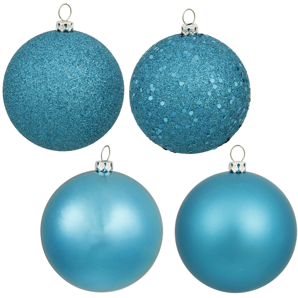 Vickerman 6" Turquoise 4-Finish Ball Ornament Assortment 4 per Box