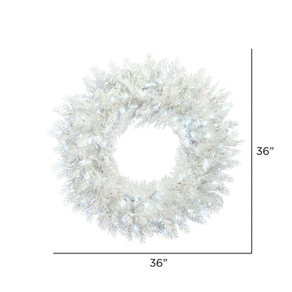Vickerman 36" Flocked Cedar Pine Artificial Christmas Wreath Low Voltage LED Pure White 3mm Wide Angle Twinkle Lights.
