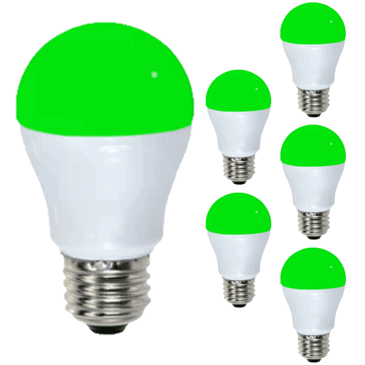 Damar A15 LED Green Light Bulb 5W 330 Lumen E26 Medium Screw Base for Party Decoration Holiday Lighting Small Light Bulb 120V 200° Beam Angle White Finish Turns Green When Lit Pack of 6