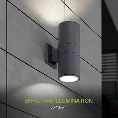 ASD Lighting LED Round Outdoor Wall Cylinder Up and Down 18W 120V CCT Selectable 3000/4000/5000K with Photocell Black ETL 2pack